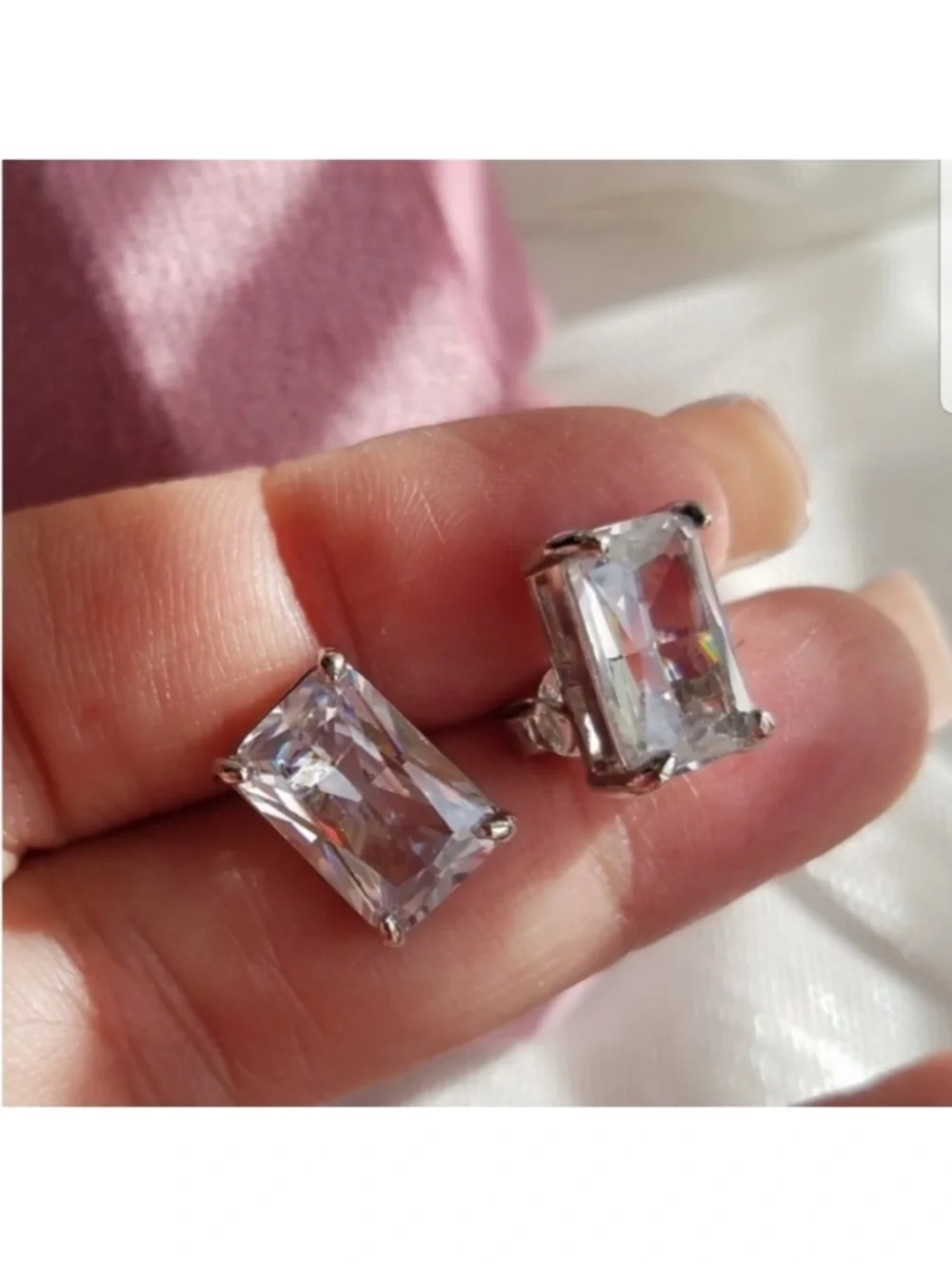 Swarovski Elements 925 Sterling Silver 4ct Emerald-cut Solitaire Earrings NEW